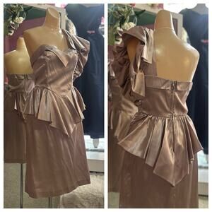 Vintage 80s Liquid Satin Cocktail Mini Dress Mauve Pink One Shoulder XS